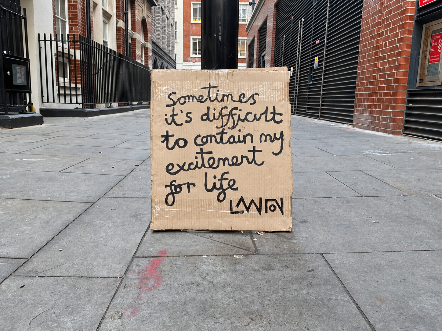 Sometimes it’s difficult to contain my excitement for life — handwritten sign on a London street