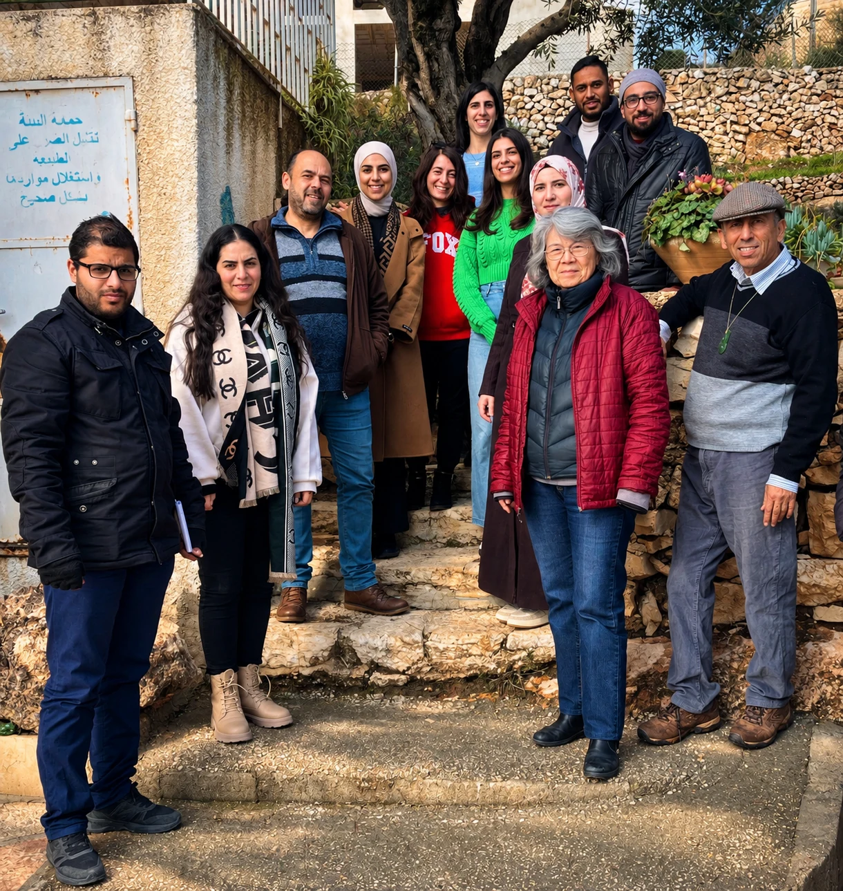 Professor Mazin Qumsiyeh and members of the museum team in Bethlehem