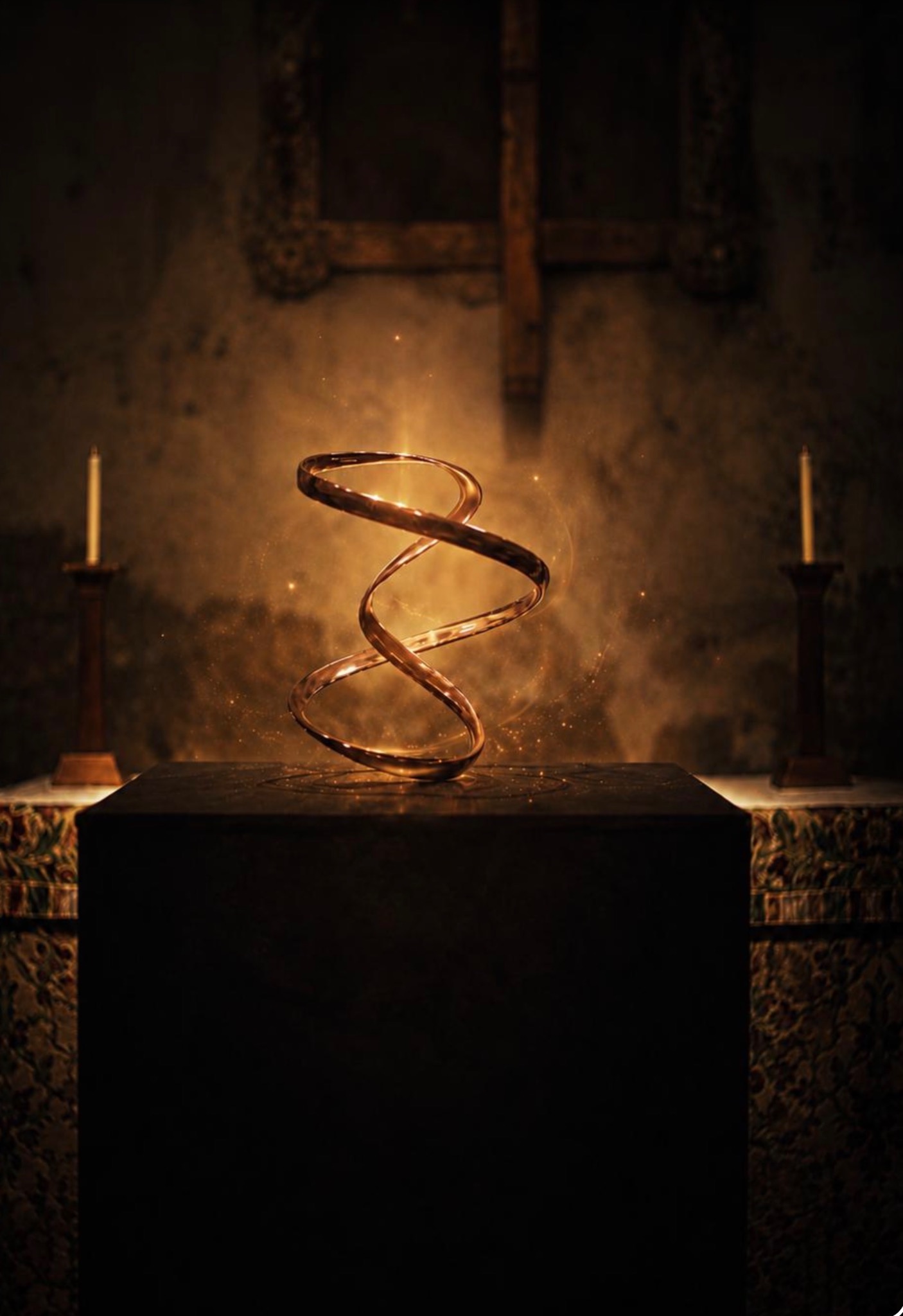Wonder glowing on its plinth in a historic interior